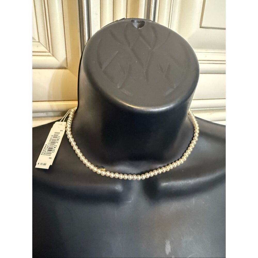 Vintage Field Manor Women's Faux Pearl Gold-Tone Clasp Choker Necklace White NWT